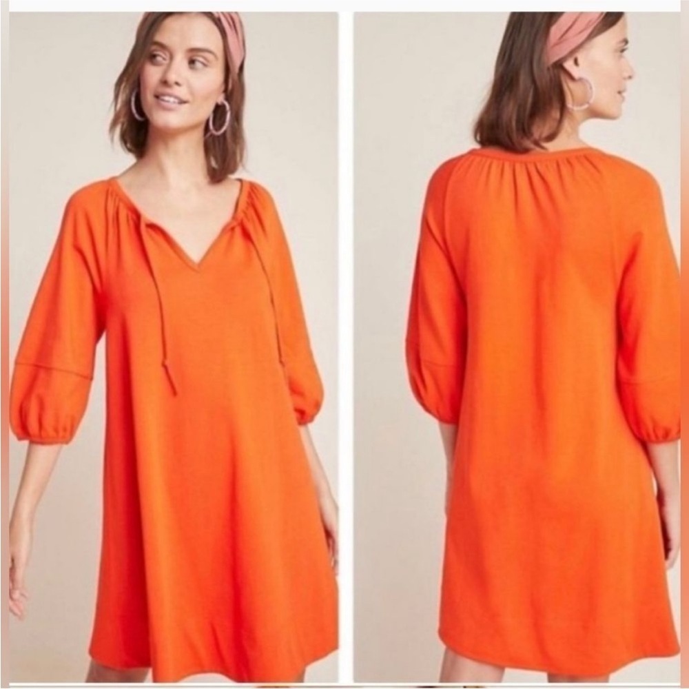 ANTHROPOLOGIE Orange Anais Tunic Midi‎ Dress size Small S Vacation 100% Cotton